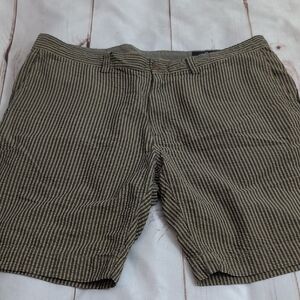Cremieux Mens Cotton Striped Gray And Tan size 36 Shorts Seersucker Style Summer